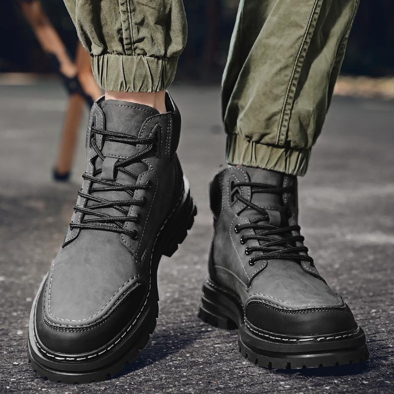 Men Boots ThickSole Luxury Fashion High Quality Thick Soled Anti Slip Genuine Leather Brand British Style Hiking Men's