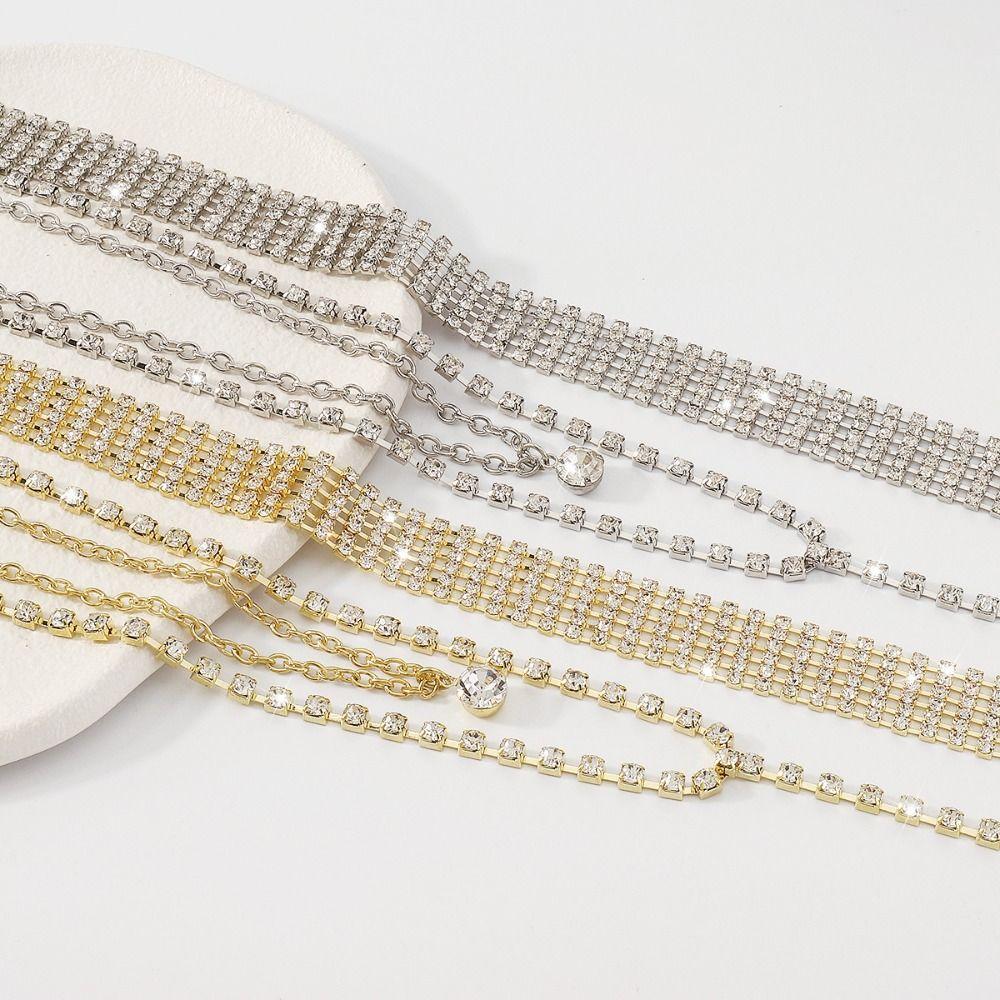 

Gold Back Chain Boho Rhinestone Necklace Elegant Multi-Layer Necklace Women золотой