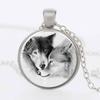 Women Jewelry Double Wolf Glass Pendant Necklace With Vintage Crystals And Elegant Chain