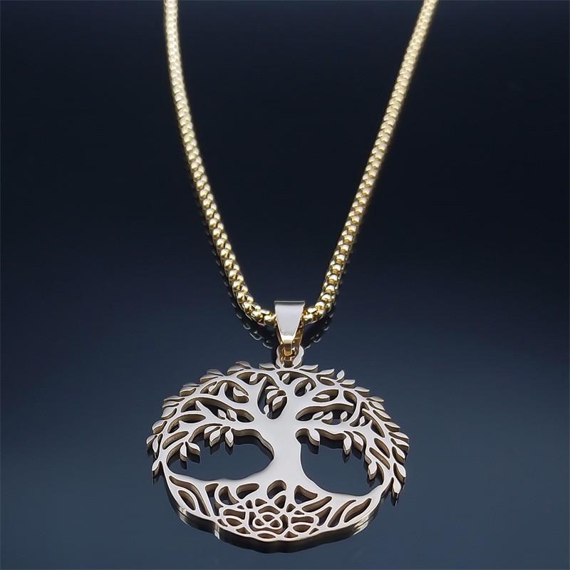 The Tree of Life Necklace Titanium Steel Pendant Versatile Snake Bone Chain
