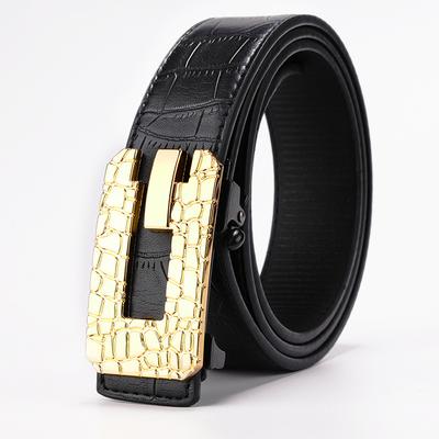 Belt New Leather Men'S Belt Cowhide Young People'S Versatile Middle-Aged And Young People'S Belt Toothless Automatic Buckle