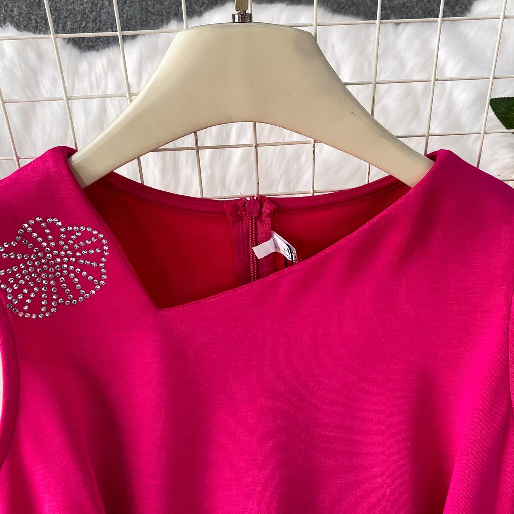 Dinner Party Dress Women's Summer High Sense Hot Diamond Flower V-Neck Sleeveless Slim Skinny Split Dress