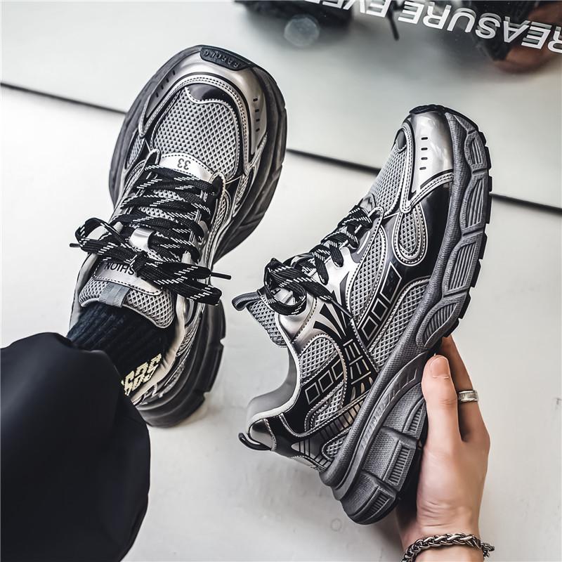 2025 summer men's mesh platform dad shoes fashion trend versatile sports shoes trendy casual young men's shoes