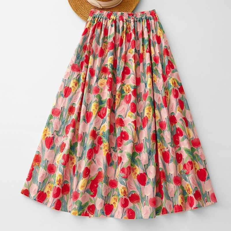 2025 Vintage Resort Tulip Printed Peplum Skinny Oil Color Halter Skirt