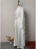 2025 European American Women's Pleated Irregular White Long Sleeve Slim Fit Dress