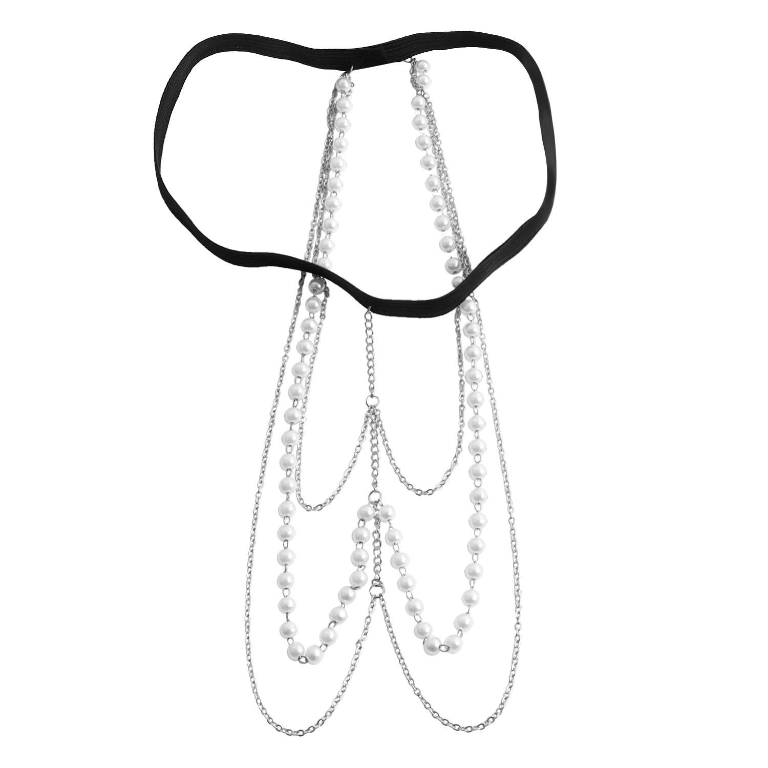 

European and American anklet jewelry, sexy white imitation pearl chain leg chain, creative leg ring long body chain Spice Girl