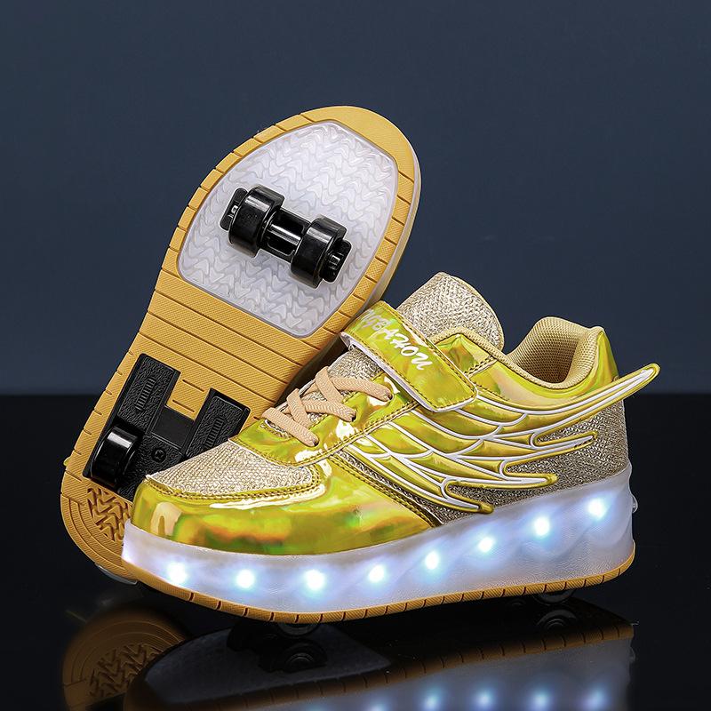 Boys Girls Kids USB Rechargeable Luminous Casual Sneakers LED Light Wheel Outdoor Parkour Roller Skates Sport