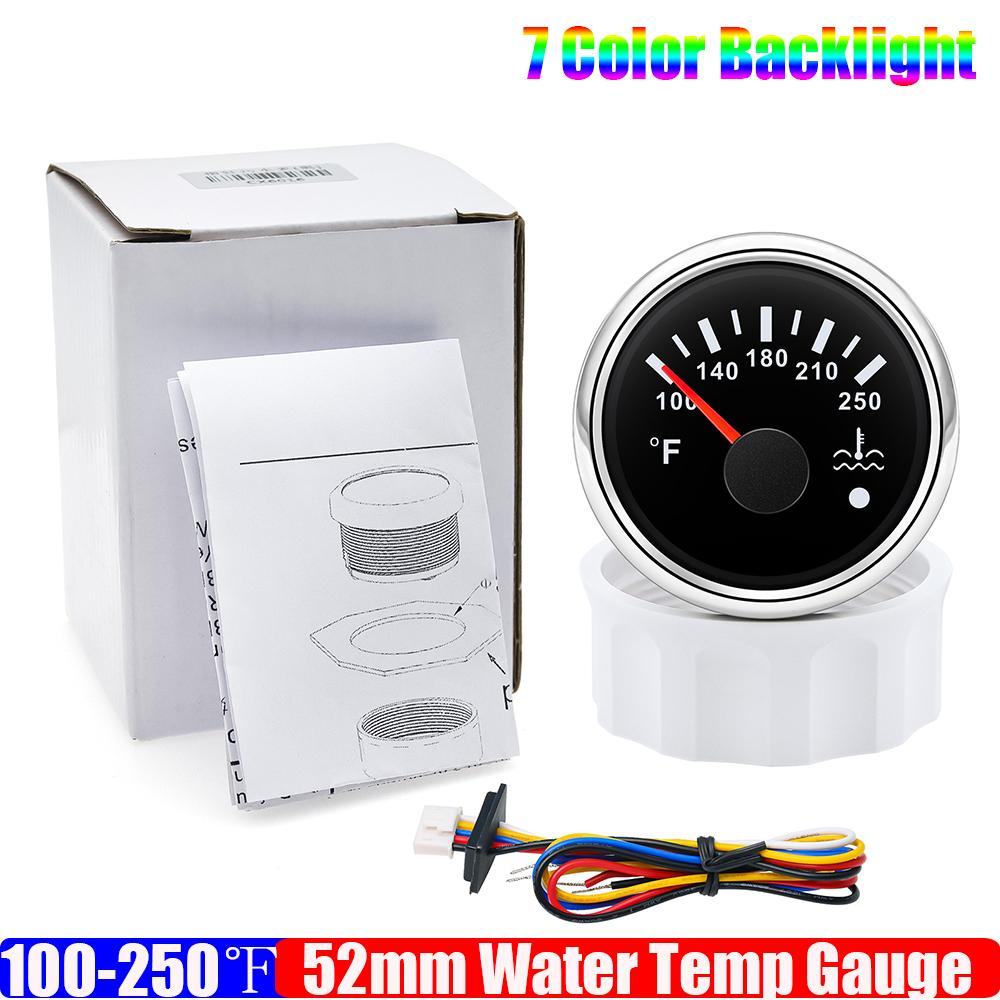 100~250℉ 2"52mm Wassertemperaturanzeige mit blinkendem Alarm 7-farbiger Hintergrundbeleuchtung Wassertemperaturanzeiger Auto Boot Yacht