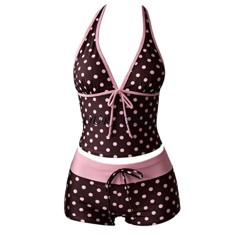 Womens 2 Pieces Set Tankini Swimsuits with Shorts Vintage Beach Swimsuit Swimwear Vacation Outfit Y1AC