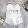 Girls Cotton Cartoon Print Tank Top And Shorts Set Fashionable Summer Two Piece Outfit For Kids