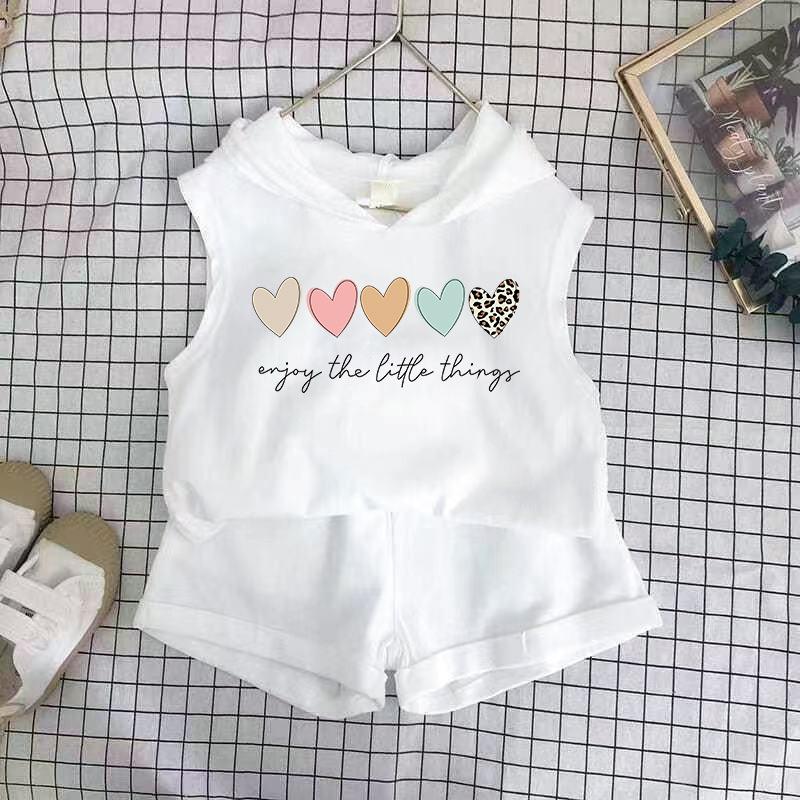 Girls Cotton Cartoon Print Tank Top And Shorts Set Fashionable Summer Two Piece Outfit For Kids