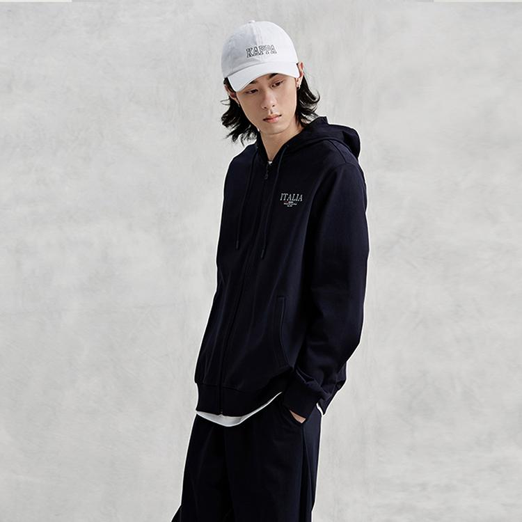 Kappa 1916 Series Retro Zip-Up Hoodie Sports Jacket Casual Long Sleeve Sweatshirt Men hoodies Dark-Night-Blue Black K0E32MK01