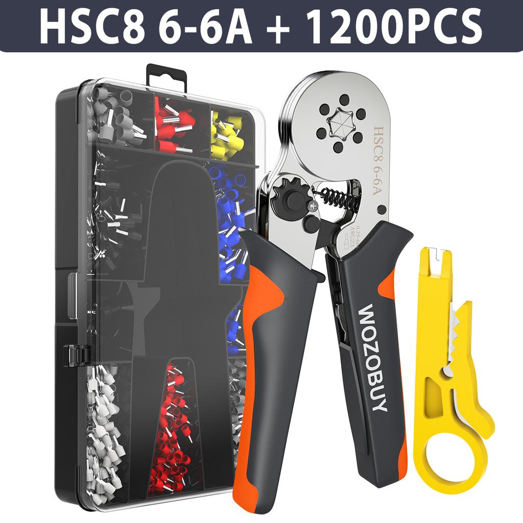 Ferrule Crimping Tool Kit, Self-adjustable Wire Ferrule Crimper Plier Set with 1200pcs Wire Terminals Wire Ends Ferrules