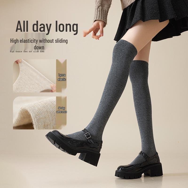 Women's Anti-Slip Over-the-Knee High Socks with Extended Warm Knee Pads for Autumn and Winter
