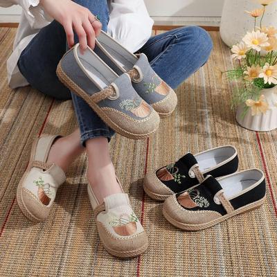 Women's Ethnic Linen Canvas Shoes - Old Beijing Style, Round Toe, Flat & Lightweight Sole, Soft Sole, Casual Style Shoes