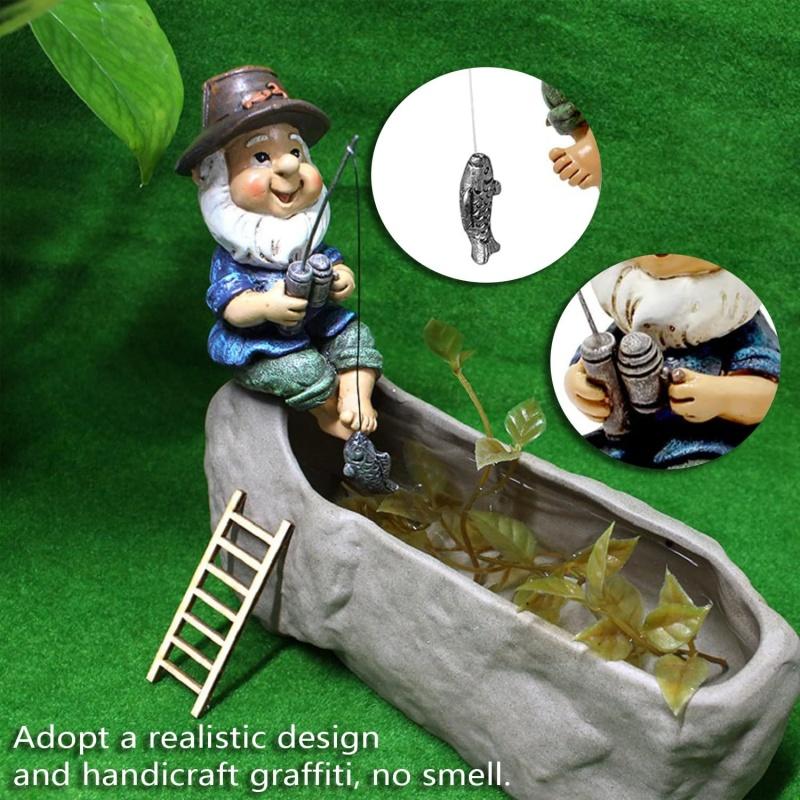 Fishing Gnome Statue Figurine Resin Dwarf Sculpture Home Garden Decor Ornament