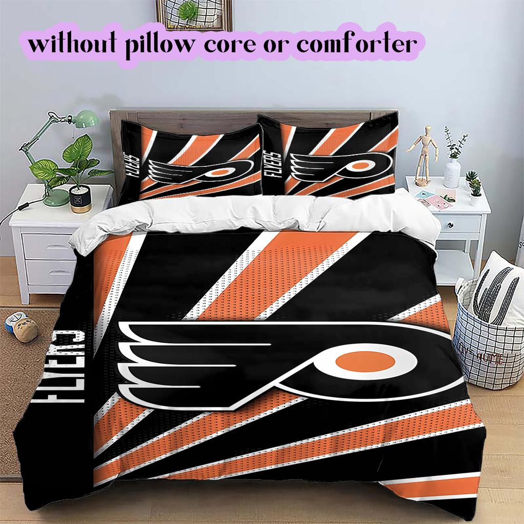 Ice Hockey Logo Pattern Bedding Quilt Set Quilt Cover Pillowcase Home Decoration Birthday Gift (1*duvet cover+ 2*pillowcase, without core)