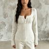 Womens Square Neck Knit Top Slim Fit Long Sleeve Pullover Fall