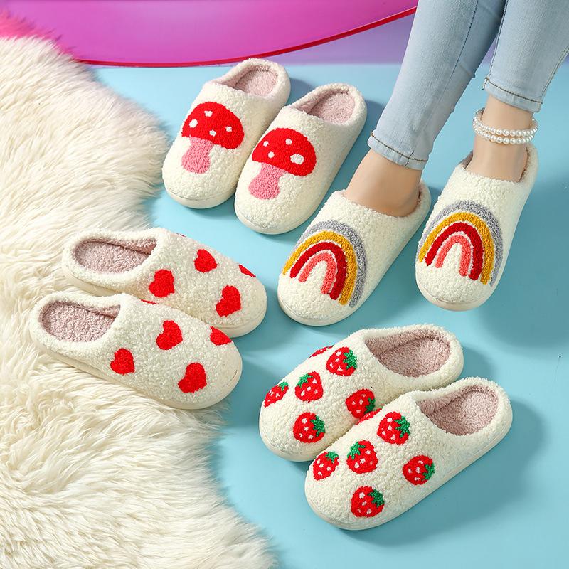 2025 new love mushroom warm thickened plush home indoor cotton slippers cute autumn and winter non-slip