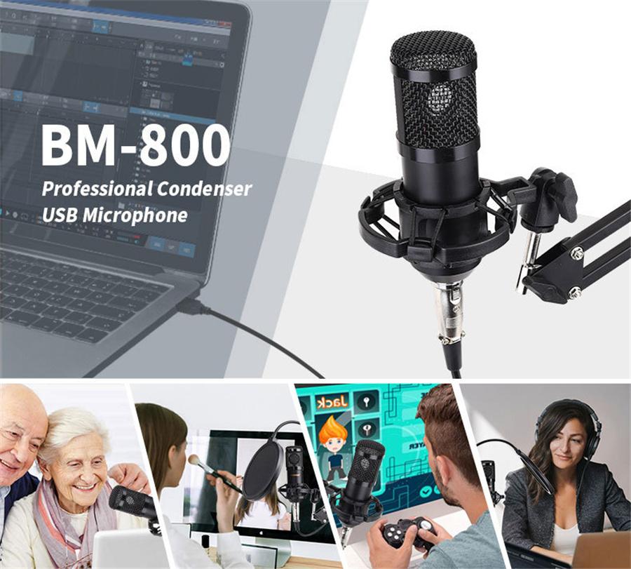 BM-800 Bluetooth Condenser Microphone Kit Studio Filter Boom Scissor Arm Stand