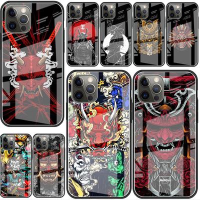 Etui szklane do Apple iPhone 14 13 Pro 11 12 7 8 Plus SE 2022 XR X XS Max 6 6S Hartowane etui na telefon Samurai Oni Mask