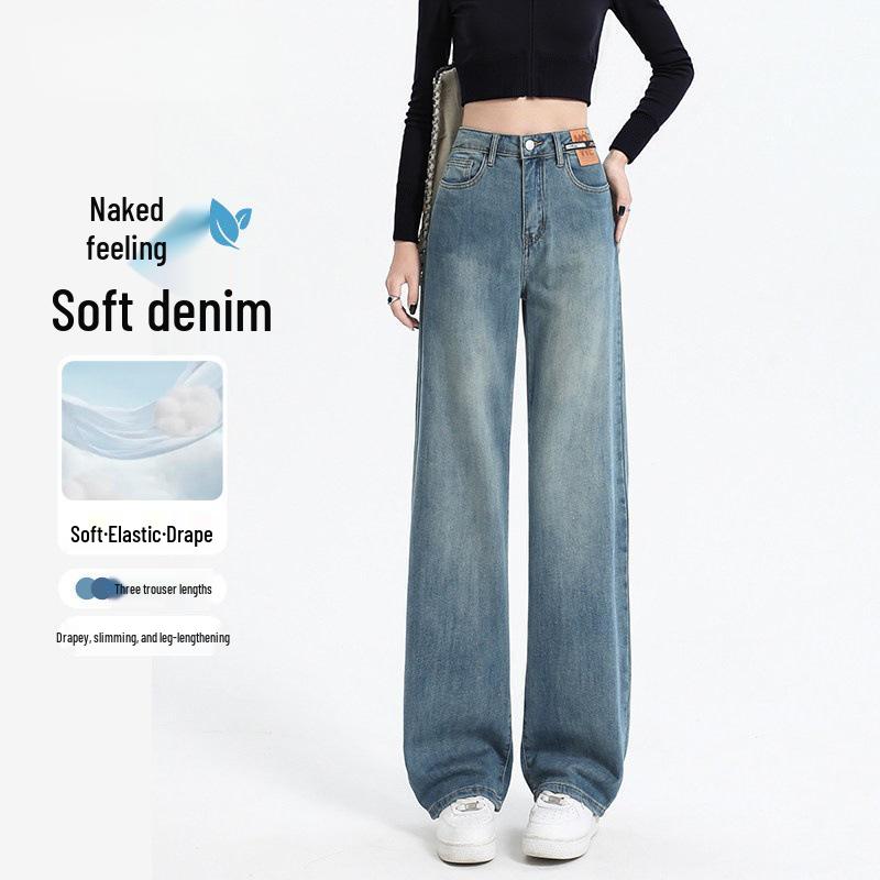 Women s Plush Denim Pants - 2025 Best-selling Loose Fit for Petites, Autumn/Winter Straight Wide Leg Style 27