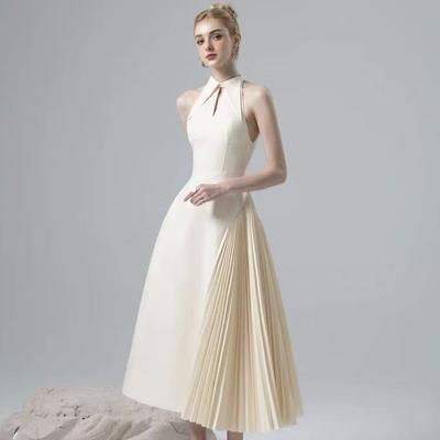 Spot Lente & Zomer Asymmetrische Geplooide Lange Jurk met Puntige Kraag
