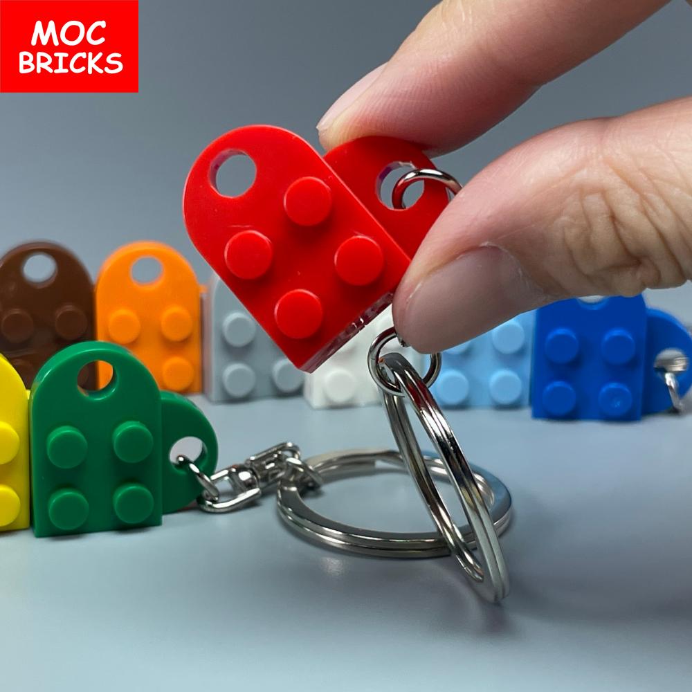 Non-Toxic Moc Bricks Heart Key Chain Plate Modified 2X3 With Hole 3176 Coupling Love Thanksgiving Educational Building Block Lovers Gift