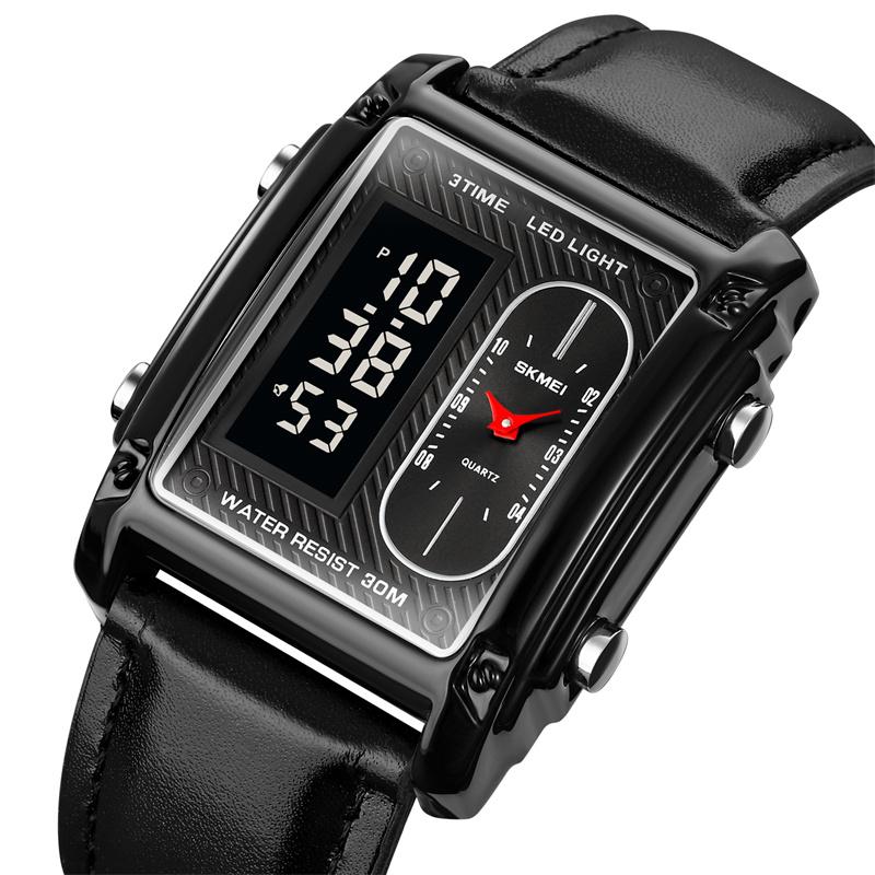 Skmei Three Time Zones Men's Digital Sport's Watches LED Waterproof Chronograph Quartz Wristwatch Male Alarm Clock