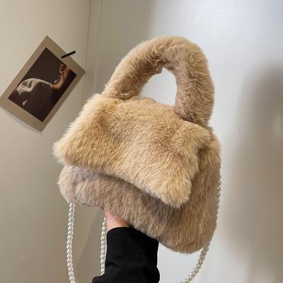 Plush Bag Women'S Pearl Chain Bag Crossbody Bag Fashion Texture Portable Fur Bag