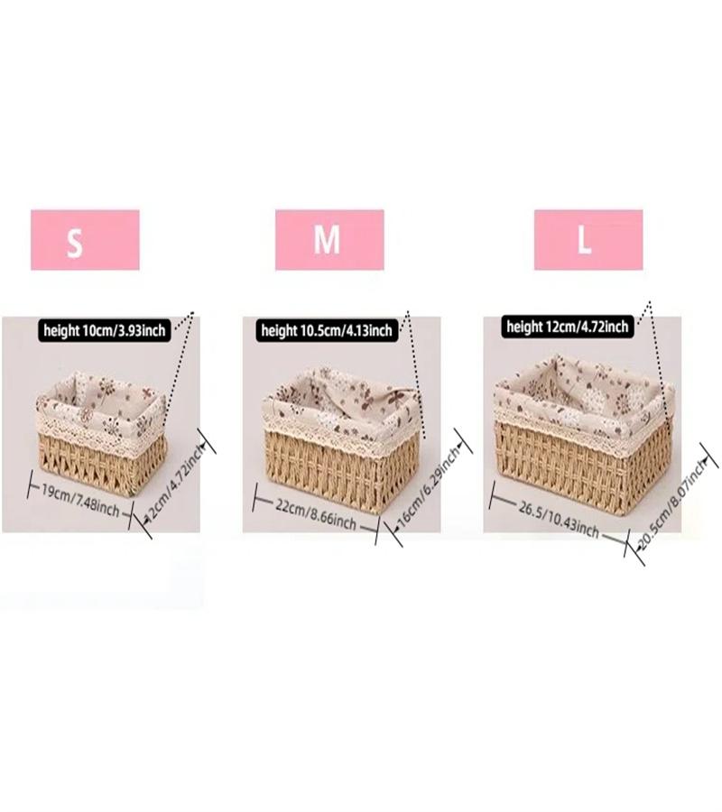 Storage Baskets Set of 3,Decorative Paper Rope Woven storage Baskets with Liner,Rectangular Storage Bins Container for Makeup Be