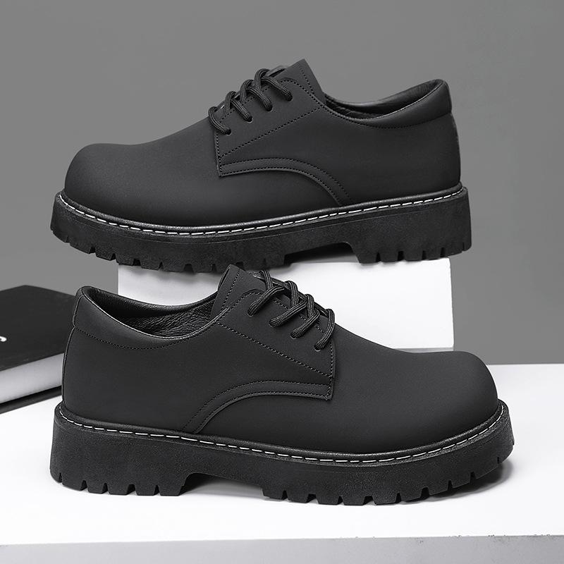 Men's Spring and Summer 25 Years of Versatile Daily Comfort Platform Lace-up Solid Color Fashion Sewing Line Men's Casual Leather Shoes