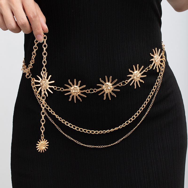 Atmospheric metal waist chain, women's adjustable dress waist, multi-layer premium chain belt.