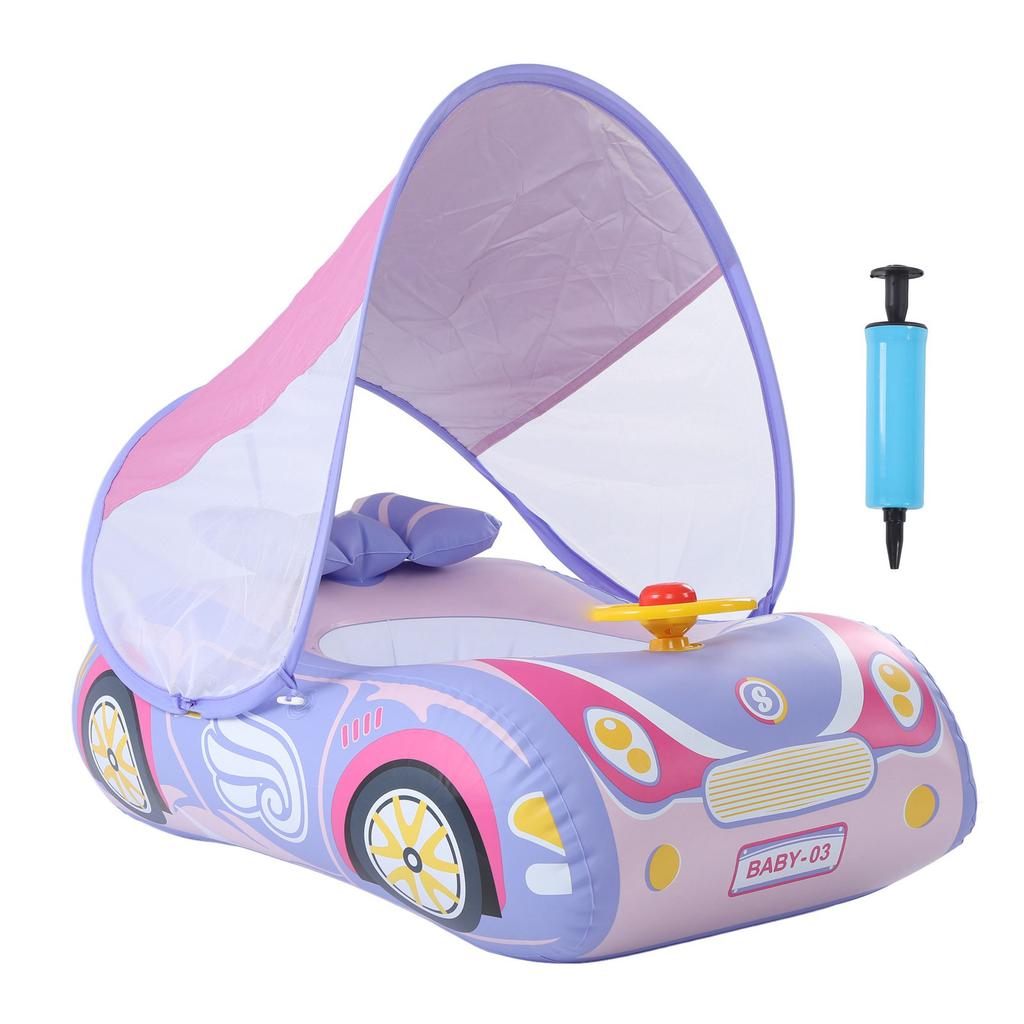 Baby Inflatable Swimming Float Car Shape Ride On Pool Float with Horn and Sunshade for 1 to 4 Years