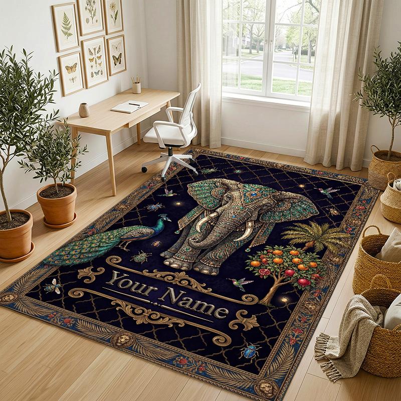 Elegant Deer Nature Theme Soft Crystal Velvet Rug Custom Name & Text Print Non Slip Floor Rug for Bedroom Living Room
