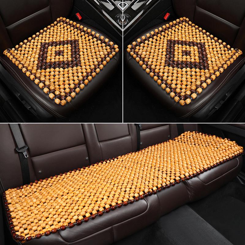 Wooden Bead Three-Piece Car Seat Cushion Set: Single Seat Cushion, Square Cushion for Home and Office