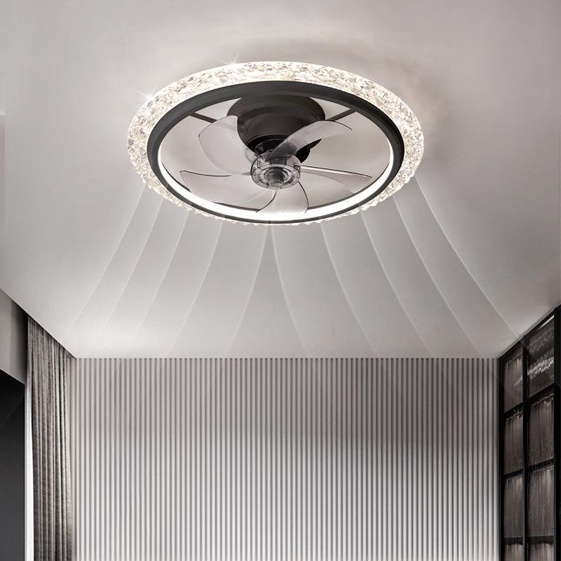Modern Minimalist LED Crystal Ceiling Fan with 360° Rotation for Bedroom and Study