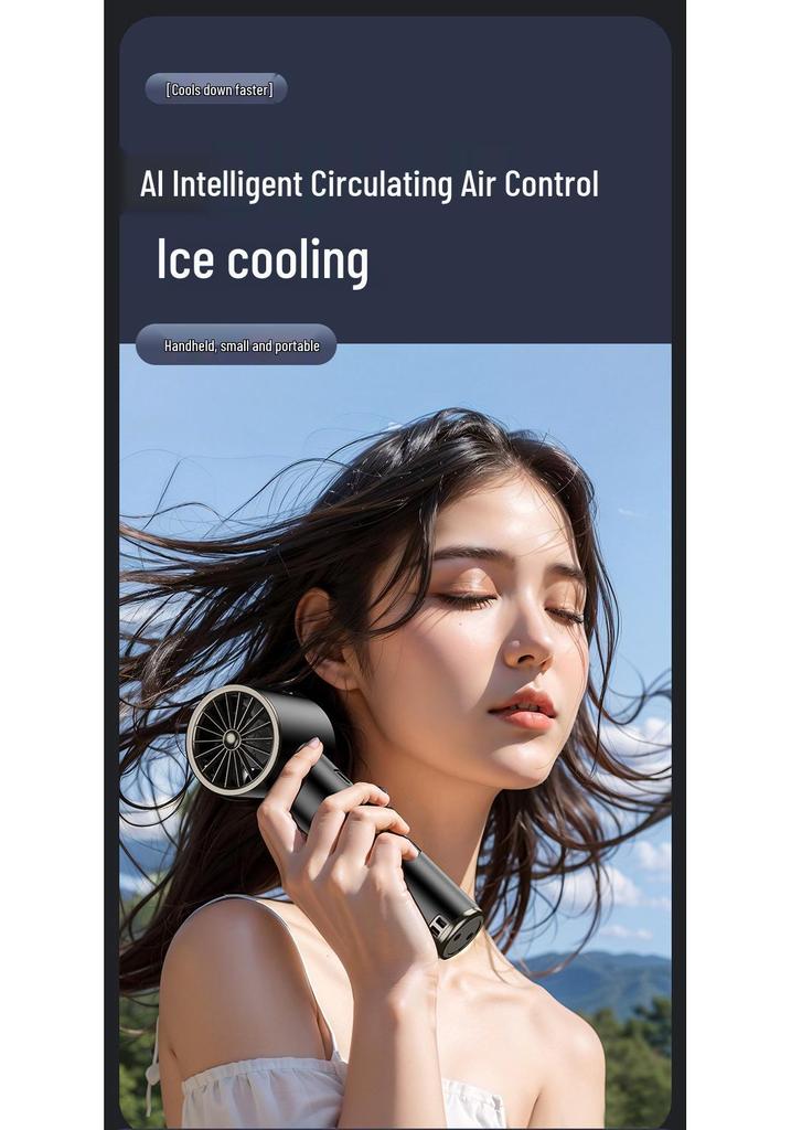 Portable Handheld Fan: Powerful Wind, Ice Cooling, 100 Speeds, Long Battery Life for Outdoor Travel