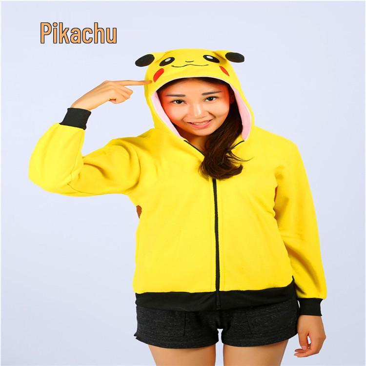 Cartoon Hoodie Jacket - Pink Stitch, Pikachu, Black Cat, Zebra, Blue Parrot. Cute & Casual.