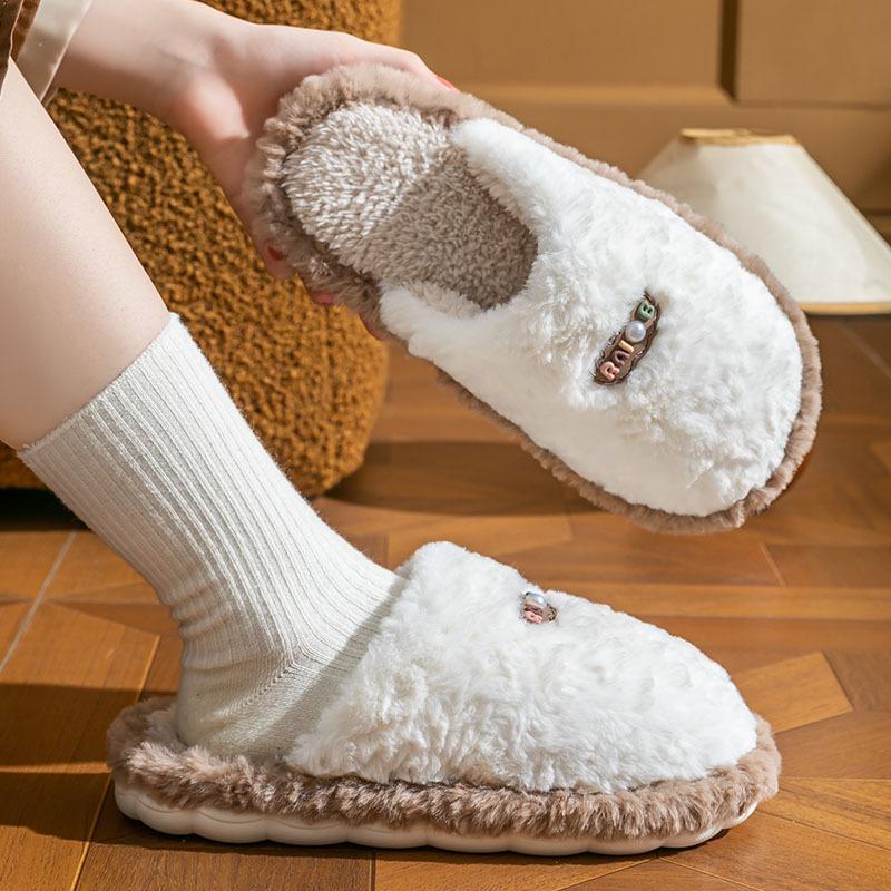 Autumn thickened cotton slippers plush simple home plush warm cotton slippers