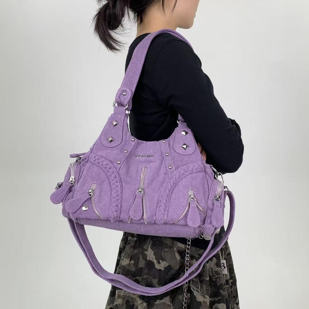 Millennial Spice Locomotive Washed Tote Bag Multi Pocket Personalized Maillard Vintage Shoulder Bag