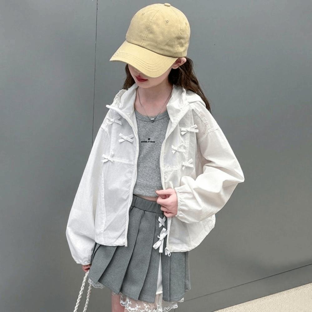Lightweight Fabric Girls Sun Jacket Breathable Hooded Jacket Children Outerwear Outdoor Play