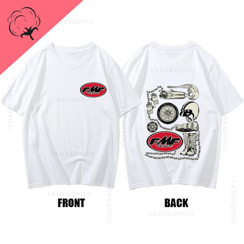 Hot Sale Summer Mens Cool Top FMF Racing Exhaust Ama Motocross Tee Round Neck Fashion Clothing Short Sleeves 100Cotton T Shirt