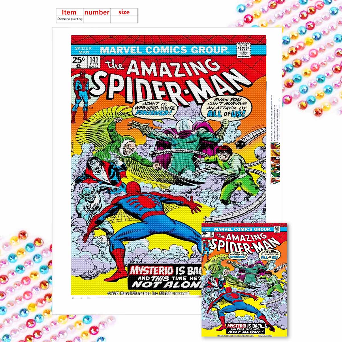 

Полная круглая алмазная живопись Человек-паук сражается со злодеем Искусство Стразы Картина Мозаика DIY 5D Вышивка крестом Домашнее украшение Round 20x30cm