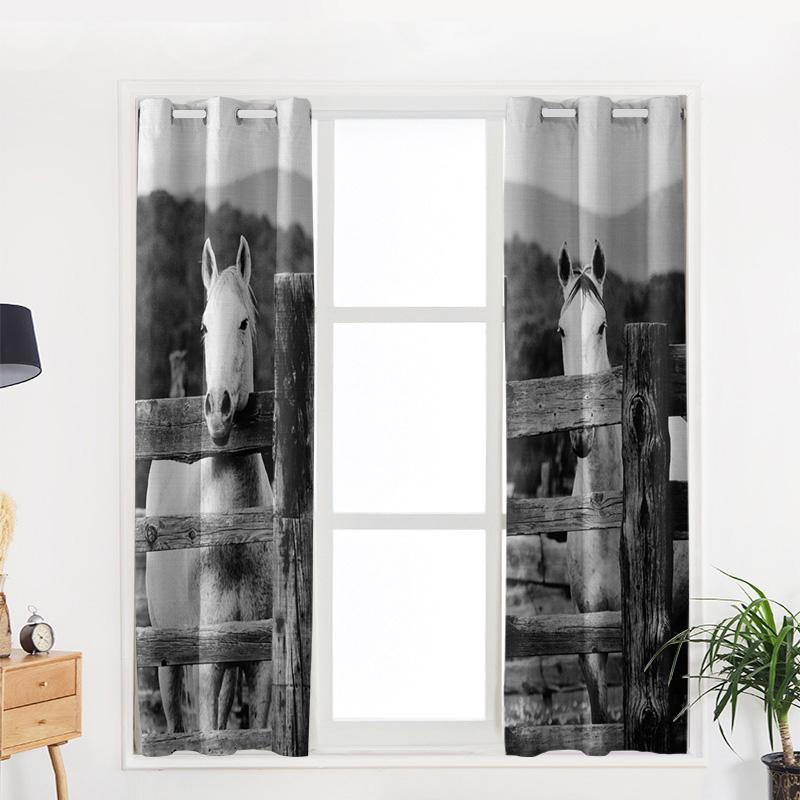 Farm Animal Horse Black And White New Simple Curtains Home Decoration Curtains Modern Home Supplies