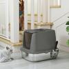 Large Stainless Steel Litter Box, Enclosed Metal Cat Litter Tray with Scoop, Deodoriser Bag, Front-Entry and Top-Exit
