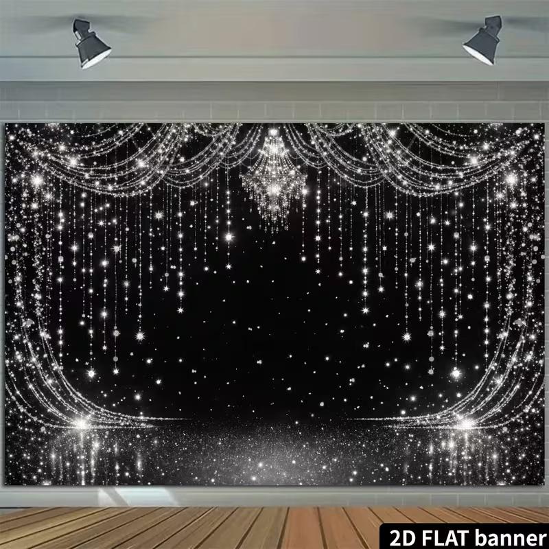 

2D Black Glittering Star Background Fabric for Anniversary & Prom 47.2x31.5inch/120*80cm