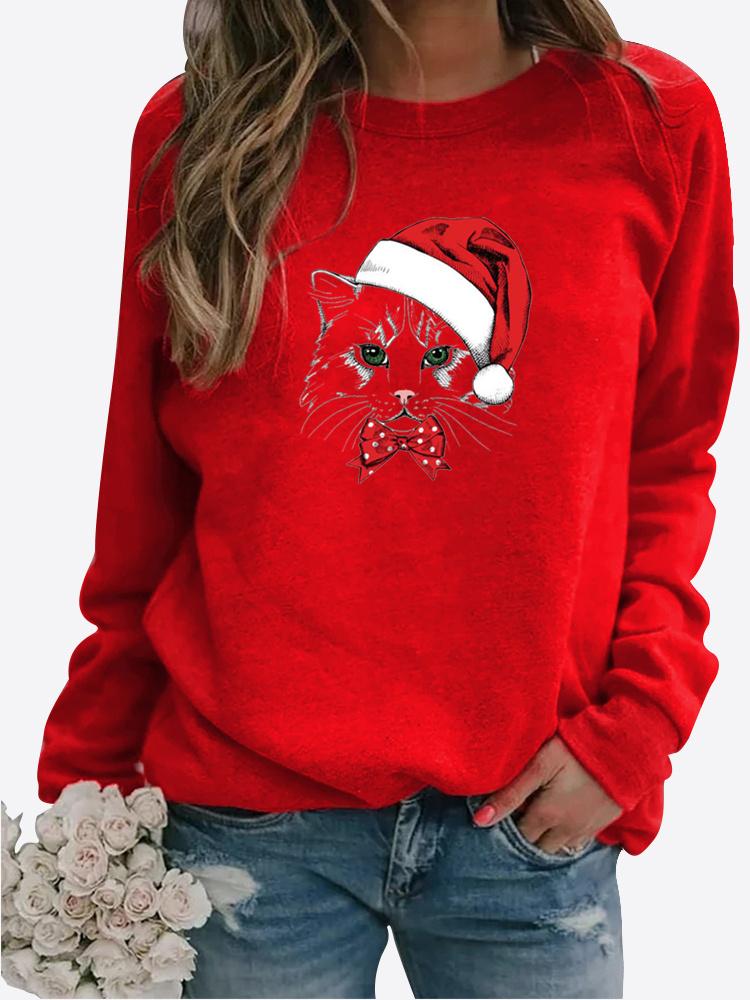 Ropa de otoño e invierno para mujer, sudadera informal estampada, Tops de manga larga, camiseta, jersey de cuello redondo, blusa