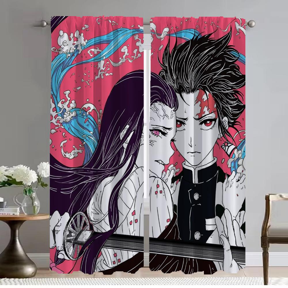 

Тканевые шторы Убийца демонов Блэкаут 2 штуки Занавеска для гостиной Шторы для спальни Украшение на Хэллоуин Перегородка Кухня W50xH70cmx2pcs-CL