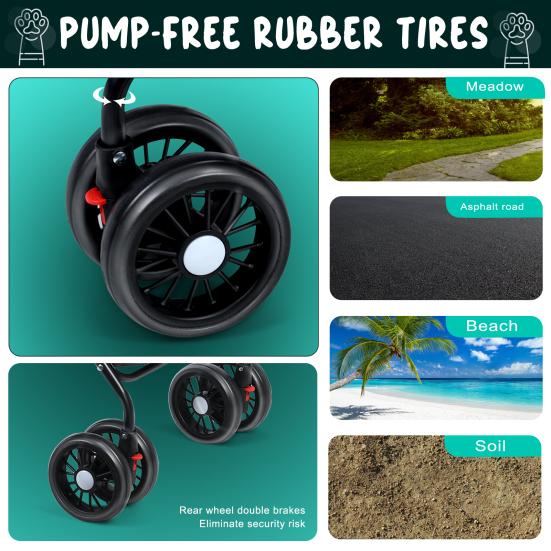 4 Räder Hunde Katzen Kinderwagen Outdoor Reise Haustier Faltkinderwagen Hunde Katzen Käfig Kinderwagen mit Becherhalter Atmungsaktives und Sichtbares Netz für Hund